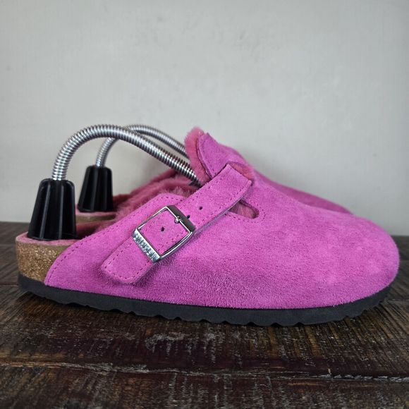 Birkenstock Shoes - Birkenstock Boston Womens Size 5 EU 36 Narrow Clog Shoes Pink Suede Shearling